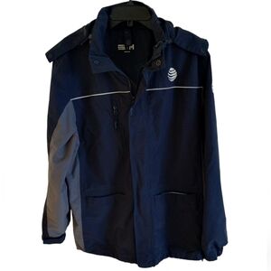 AT&T ALPINE JACKET HOODED NYLON LINED HEAVY BLUE GRAY UNISEX MEDIUM CWA Full ZIP